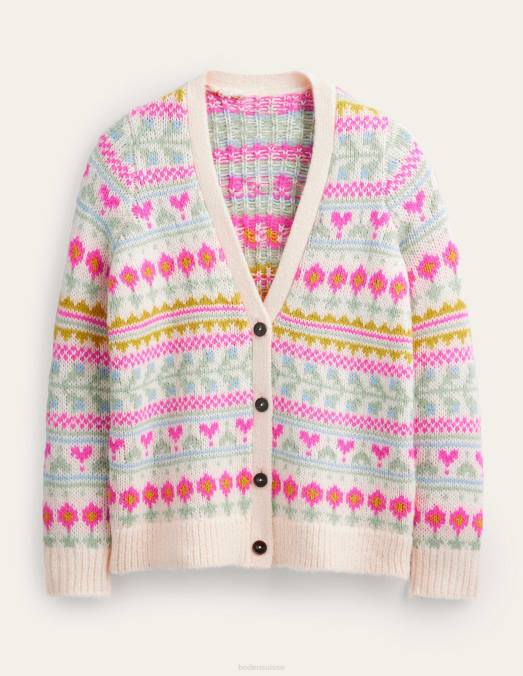 Boden vêtements ivoire et multi fairisle femmes cardigan moelleux en jacquard LB2X1739