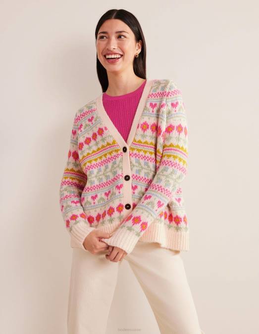 Boden vêtements ivoire et multi fairisle femmes cardigan moelleux en jacquard LB2X1739