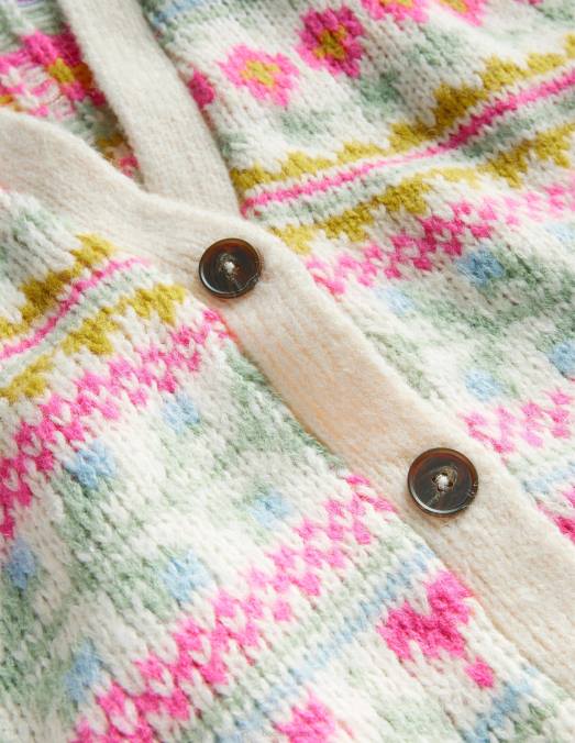Boden vêtements ivoire et multi fairisle femmes cardigan moelleux en jacquard LB2X1739