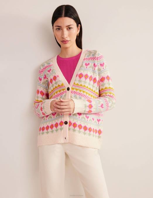 Boden vêtements ivoire et multi fairisle femmes cardigan moelleux en jacquard LB2X1739