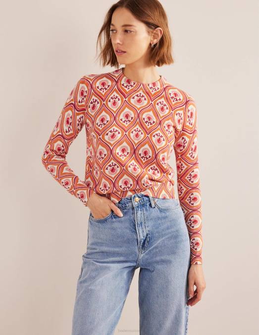 Boden vêtements kumquat et géo cascade femmes pull imprimé à col montant LB2X1486
