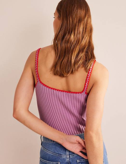 Boden vêtements lavande douce femmes gilet court en maille à finitions en crochet LB2X629