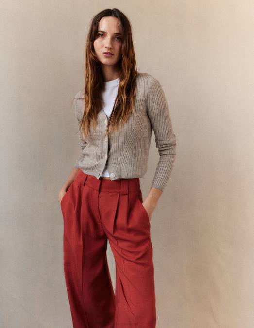 Boden vêtements mélange chinchilla femmes cardigan en mérinos côtelé LB2X2441