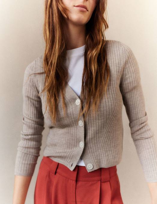 Boden vêtements mélange chinchilla femmes cardigan en mérinos côtelé LB2X2441