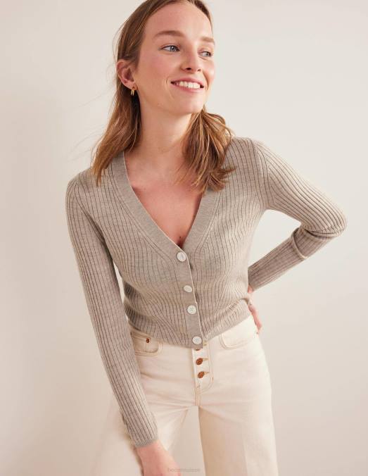 Boden vêtements mélange chinchilla femmes cardigan en mérinos côtelé LB2X2441
