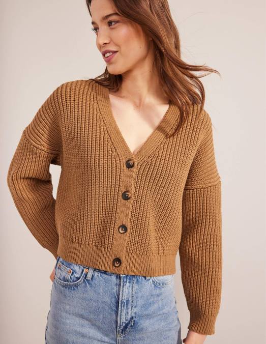 Boden vêtements mélange de chameau femmes cardigan côtelé oversize LB2X1214