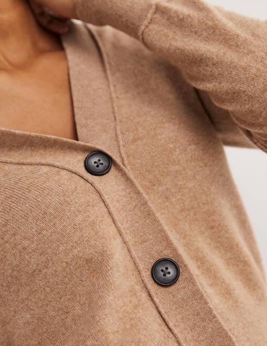 Boden vêtements mélange de chameau femmes cardigan court en V en cachemire LB2X1610