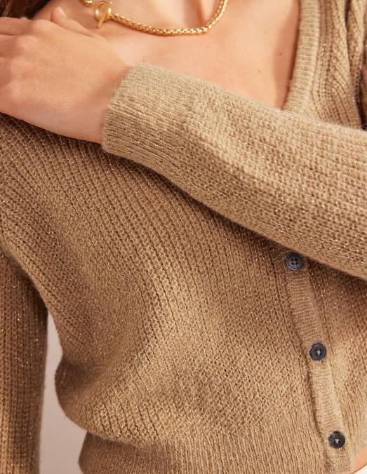 Boden vêtements mélange de chameau scintillant femmes cardigan court duveteux LB2X1075