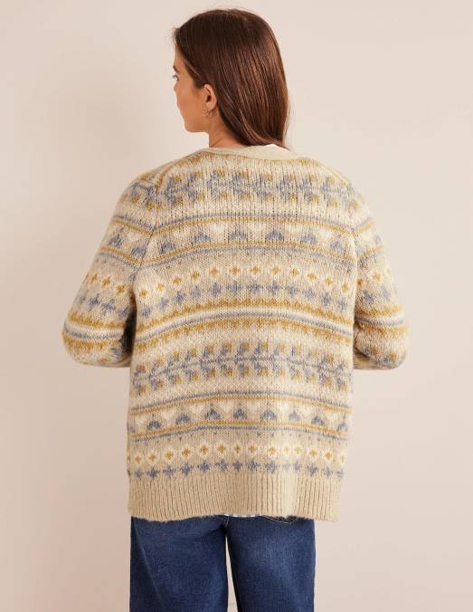 Boden vêtements mélange de flocons d'avoine fairisle femmes cardigan moelleux en jacquard LB2X1611