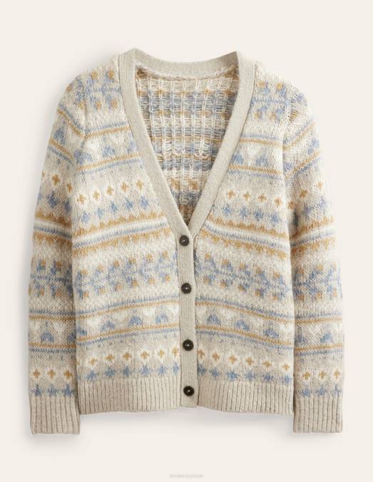 Boden vêtements mélange de flocons d'avoine fairisle femmes cardigan moelleux en jacquard LB2X1611
