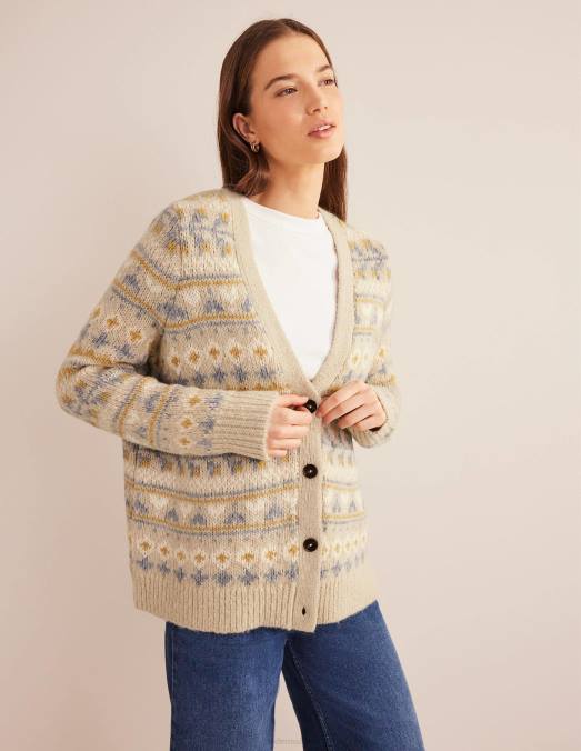 Boden vêtements mélange de flocons d'avoine fairisle femmes cardigan moelleux en jacquard LB2X1611