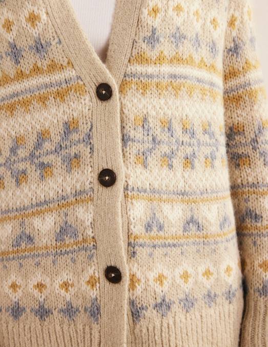 Boden vêtements mélange de flocons d'avoine fairisle femmes cardigan moelleux en jacquard LB2X1611