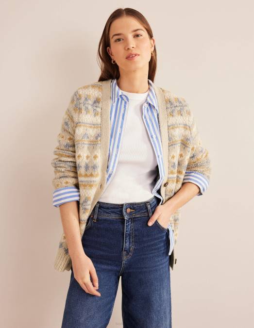 Boden vêtements mélange de flocons d'avoine fairisle femmes cardigan moelleux en jacquard LB2X1611