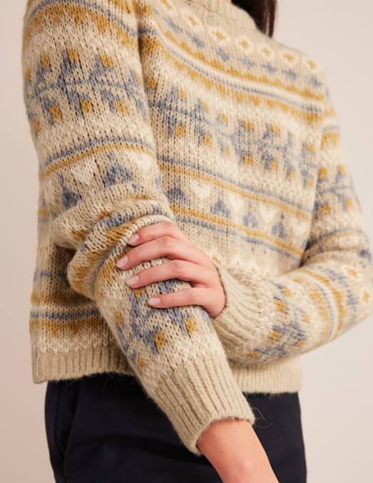 Boden vêtements mélange de flocons d'avoine fairisle femmes pull duveteux en jacquard LB2X2076