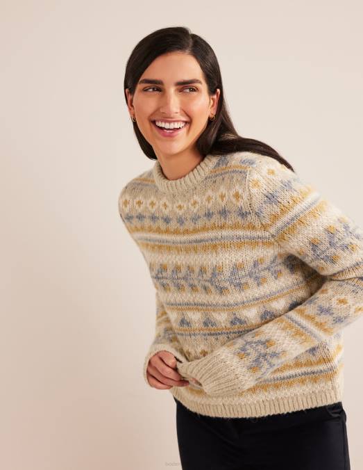 Boden vêtements mélange de flocons d'avoine fairisle femmes pull duveteux en jacquard LB2X2076