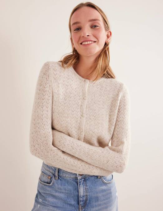 Boden vêtements mélange de flocons d'avoine femmes cardigan à manches longues en pointelle LB2X2145