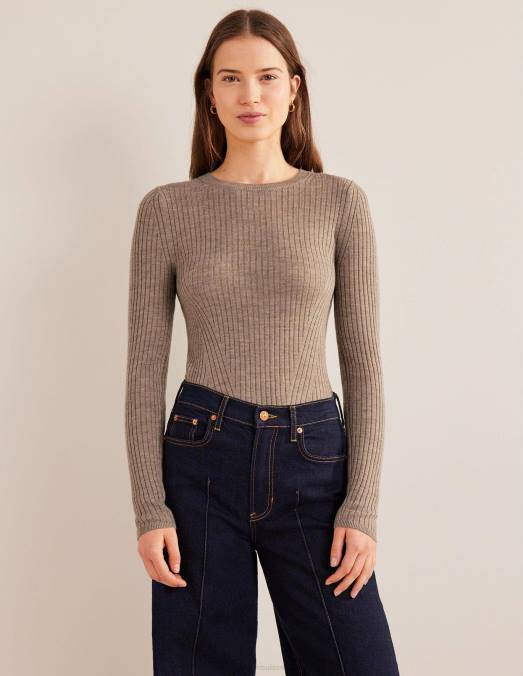 Boden vêtements mélange de vison foncé femmes pull côtelé en mérinos LB2X1204