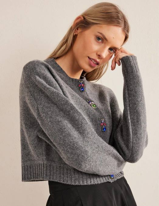 Boden vêtements mélange gris foncé femmes cardigan à insectes ornementés LB2X1678