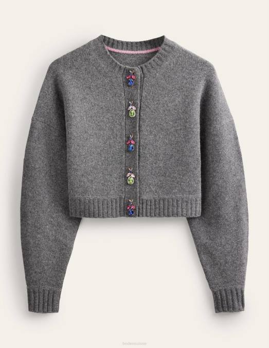 Boden vêtements mélange gris foncé femmes cardigan à insectes ornementés LB2X1678