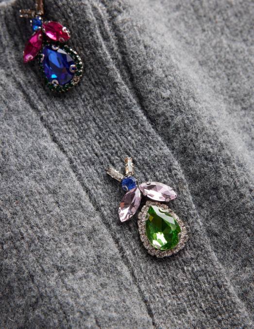 Boden vêtements mélange gris foncé femmes cardigan à insectes ornementés LB2X1678