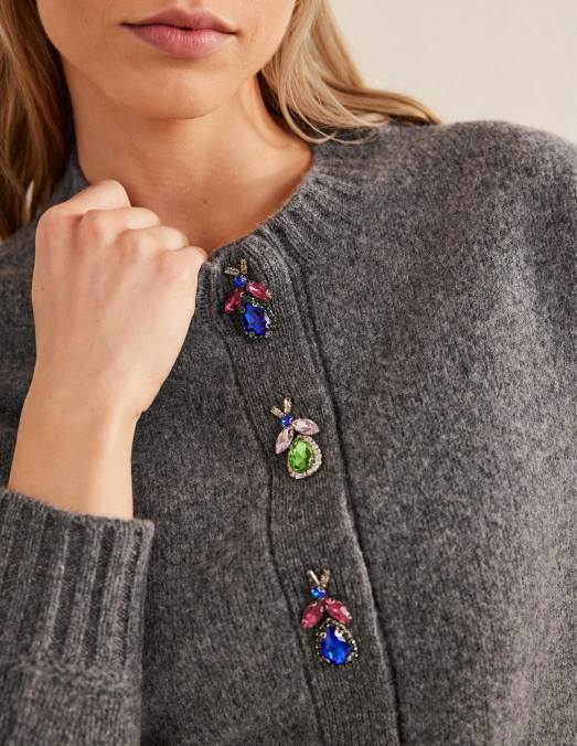 Boden vêtements mélange gris foncé femmes cardigan à insectes ornementés LB2X1678