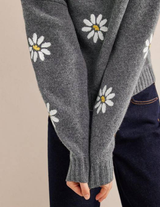 Boden vêtements mélange gris foncé femmes pull en laine à ornements LB2X1269