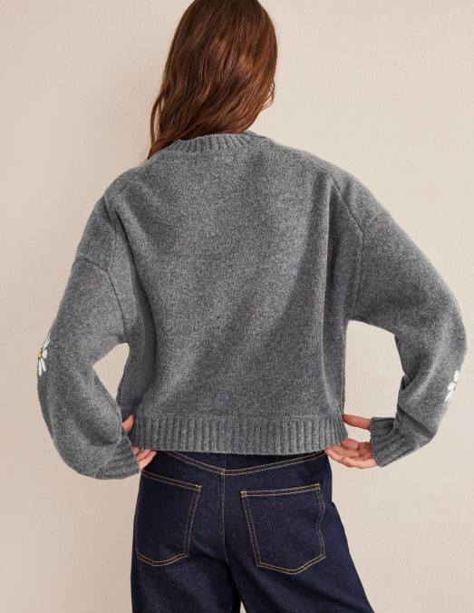 Boden vêtements mélange gris foncé femmes pull en laine à ornements LB2X1269