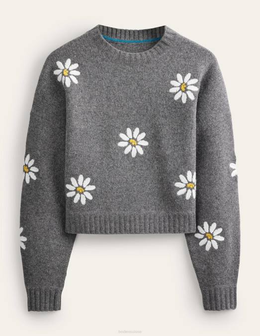 Boden vêtements mélange gris foncé femmes pull en laine à ornements LB2X1269