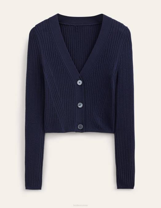 Boden vêtements marine femmes cardigan côtelé court en mérinos LB2X1719