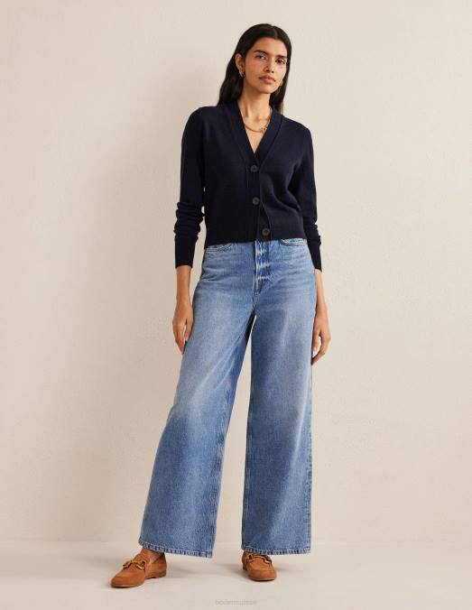 Boden vêtements marine femmes cardigan court en V en cachemire LB2X2464