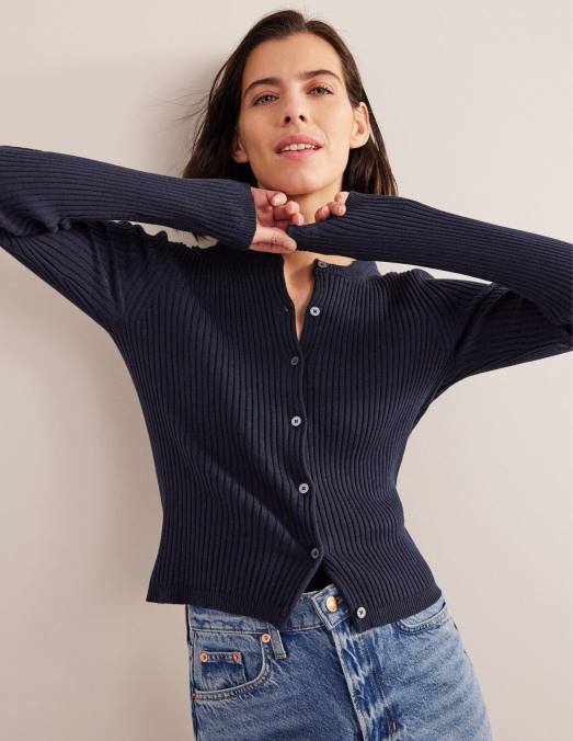 Boden vêtements marine femmes cardigan à détails côtelés LB2X942