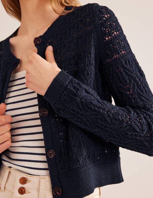 Boden vêtements marine femmes cardigan en coton pointelle LB2X1718