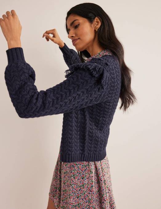 Boden vêtements marine femmes cardigan à franges LB2X1884