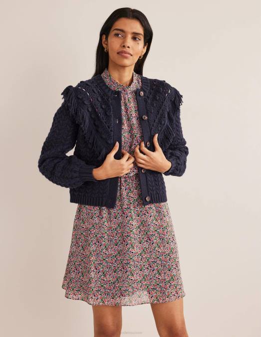 Boden vêtements marine femmes cardigan à franges LB2X1884