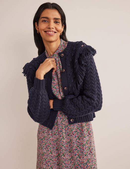 Boden vêtements marine femmes cardigan à franges LB2X1884
