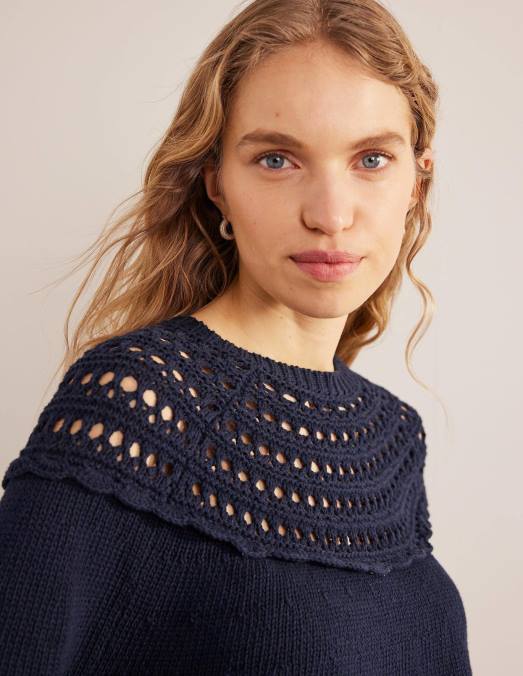 Boden vêtements marine femmes pull à empiècement au crochet LB2X1123
