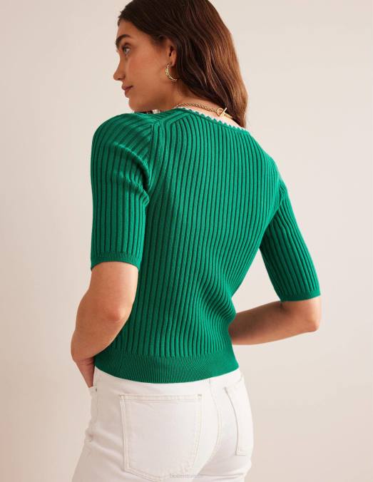 Boden vêtements émeraude brillante femmes cardigan côtelé à finitions en crochet LB2X618