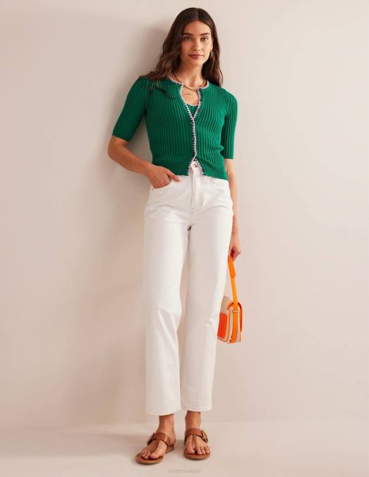 Boden vêtements émeraude brillante femmes cardigan côtelé à finitions en crochet LB2X618