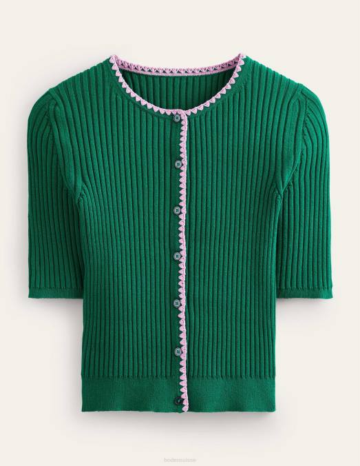 Boden vêtements émeraude brillante femmes cardigan côtelé à finitions en crochet LB2X618