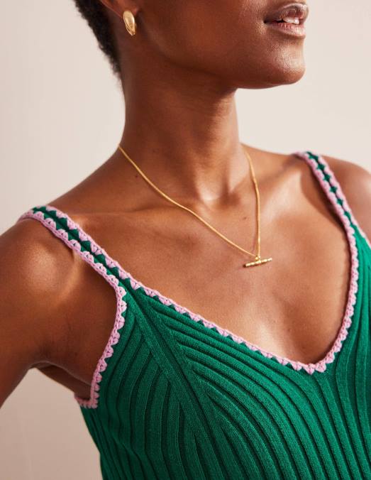 Boden vêtements émeraude brillante femmes gilet court en maille à finitions en crochet LB2X630