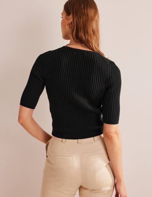 Boden vêtements noir femmes cardigan côtelé à finitions en crochet LB2X621