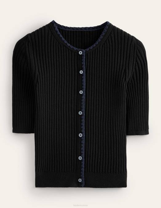 Boden vêtements noir femmes cardigan côtelé à finitions en crochet LB2X621
