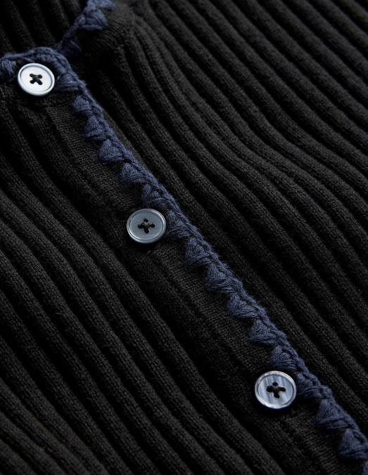 Boden vêtements noir femmes cardigan côtelé à finitions en crochet LB2X621
