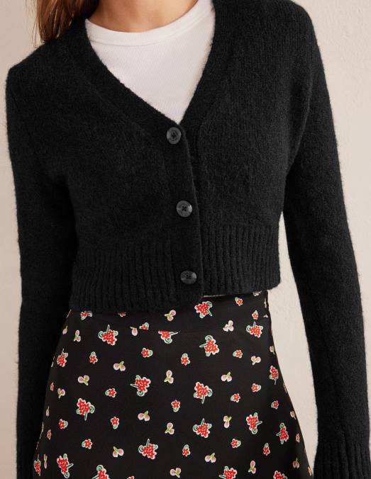 Boden vêtements noir femmes cardigan court duveteux à col V LB2X1609