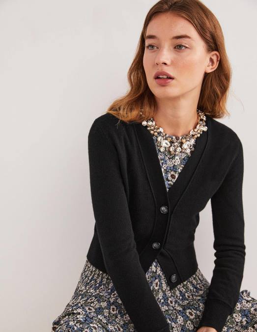 Boden vêtements noir femmes cardigan court en V en cachemire LB2X2466