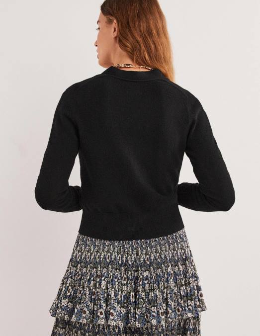 Boden vêtements noir femmes cardigan court en V en cachemire LB2X2466