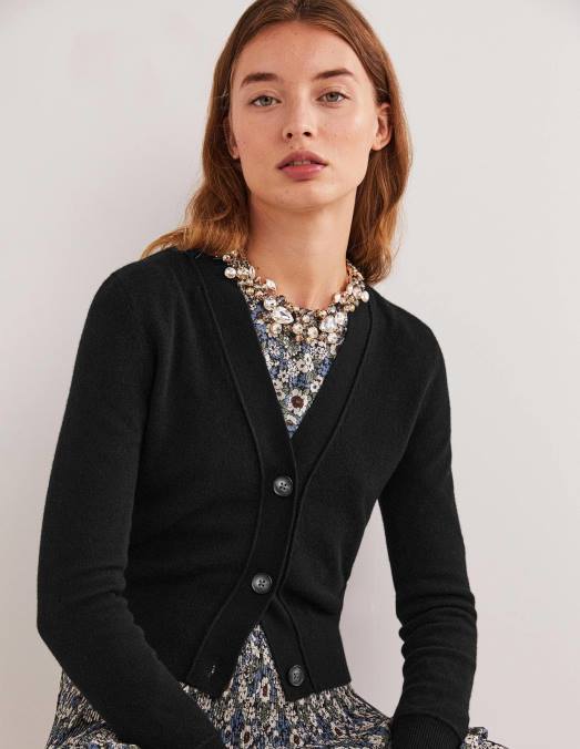 Boden vêtements noir femmes cardigan court en V en cachemire LB2X2466
