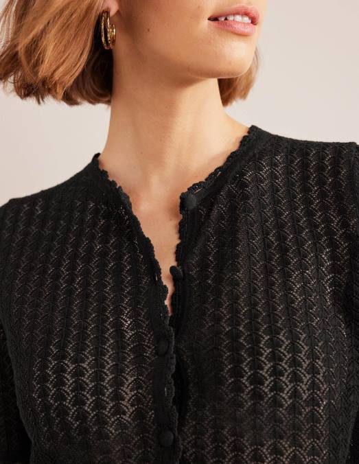 Boden vêtements noir femmes cardigan court à manches courtes LB2X1340