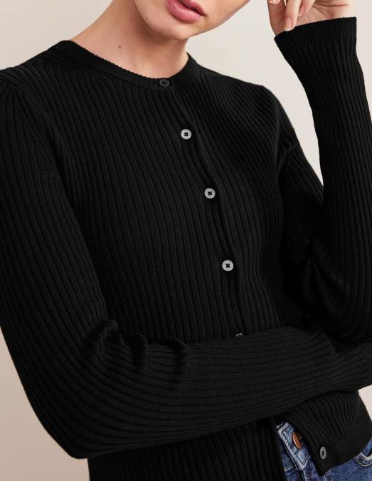 Boden vêtements noir femmes cardigan à détails côtelés LB2X1037