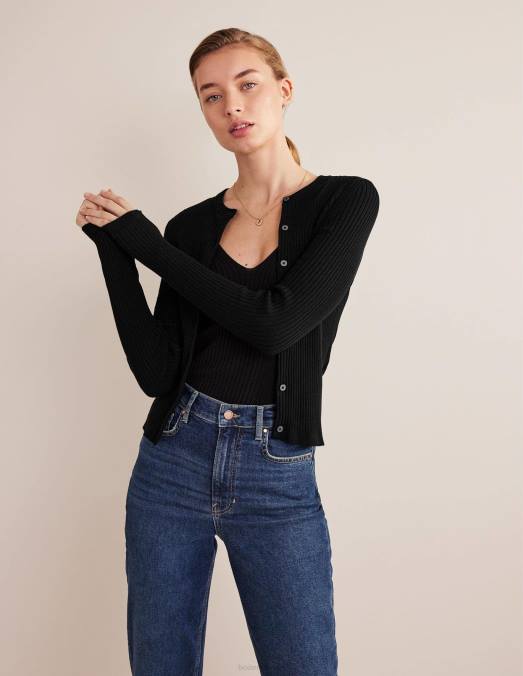 Boden vêtements noir femmes cardigan à détails côtelés LB2X1037